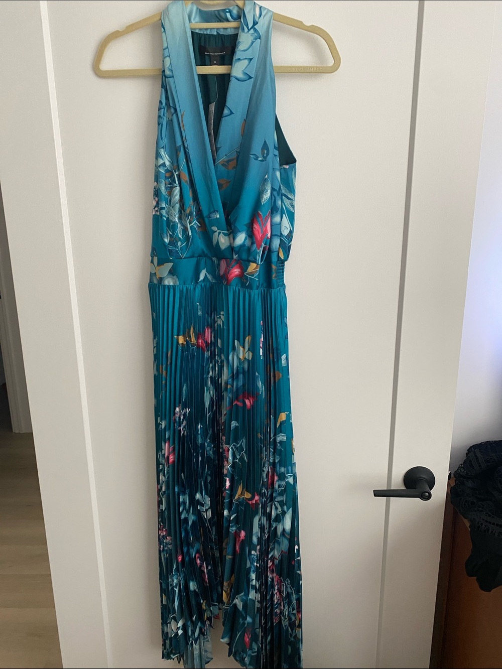 White House Black Market Teal Floral Pleated Maxi Dress